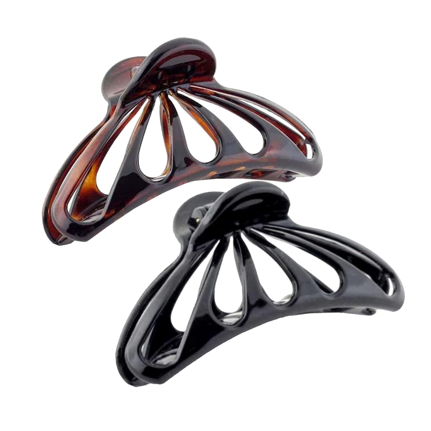 Parcelona French Rain Drop Large 2 Pcs Shell & Black Celluloid Jaw Hair Claw