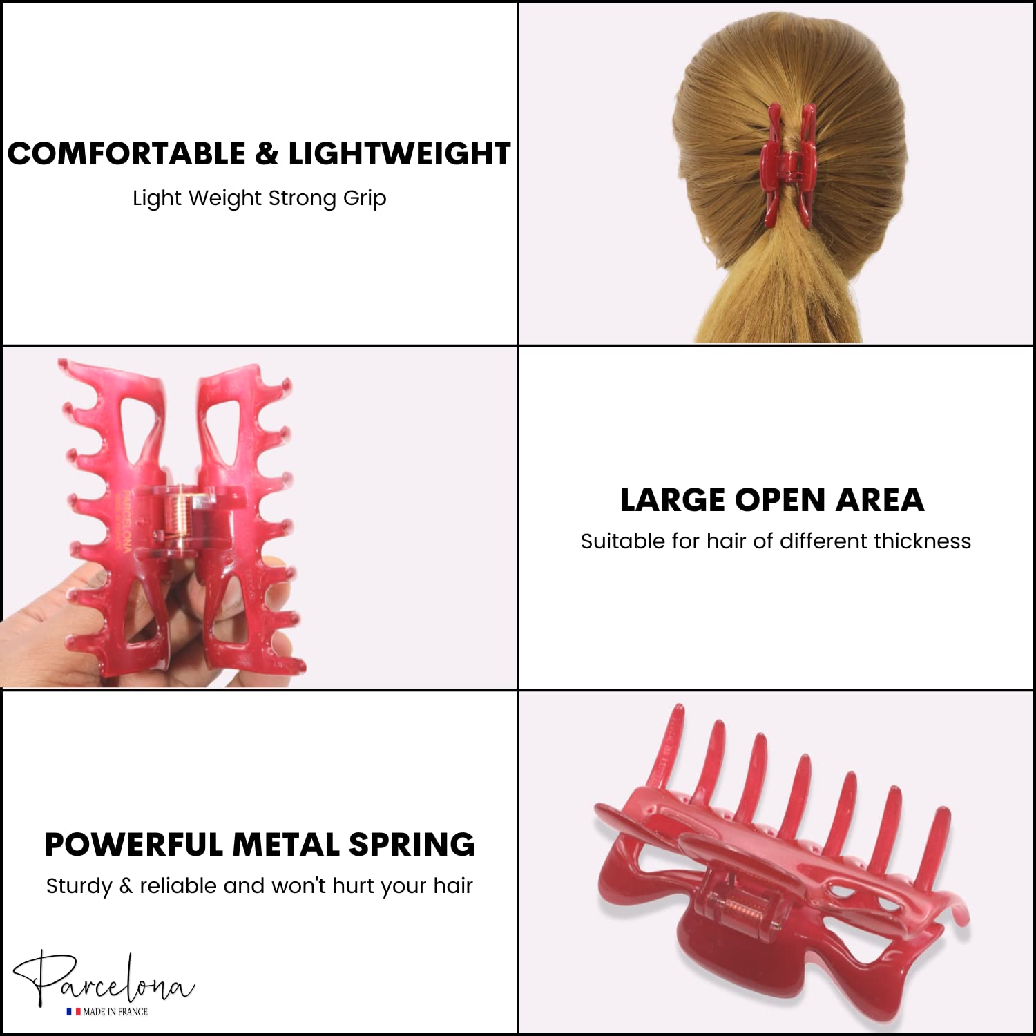 Parcelona French Classic 3" Medium Cellulose Covered Spring Hair Claw Clip