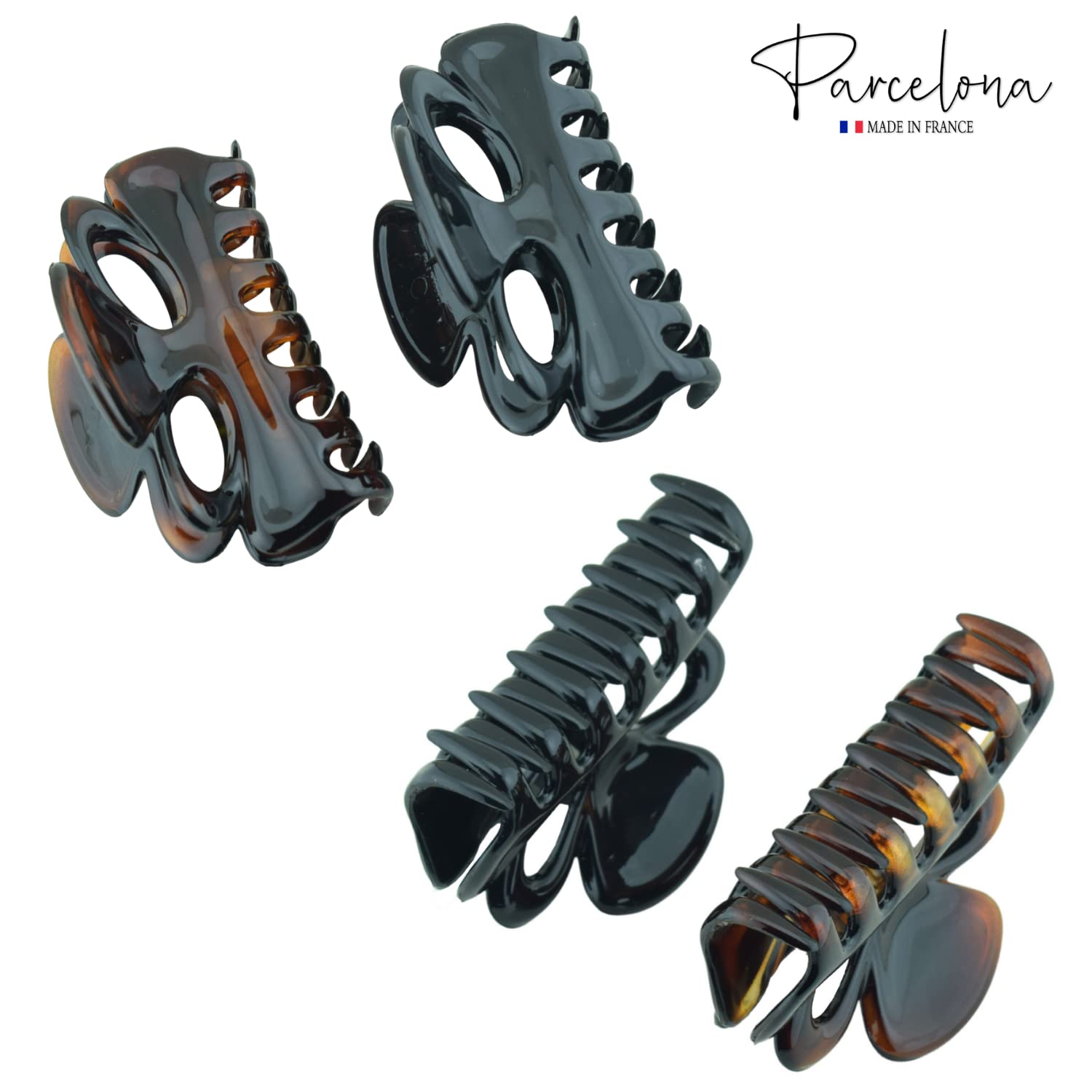 Parcelona French Chat Yeux Shell & Black Cellulose Medium  3.5 Inch Hair Claw