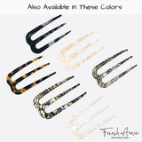 French Amie Tri Prongs 3" Handmade Cellulose Bun Holder Hair Pin Stick for Women