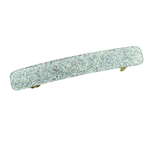French Amie Small Silver Glitter Celluloid Acetate Automatic Hair Clip Barrette