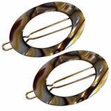 French Amie Oval Hoop Small 1 1/4” Celluloid Handmade Hair Barrette Clips(2 Pcs)