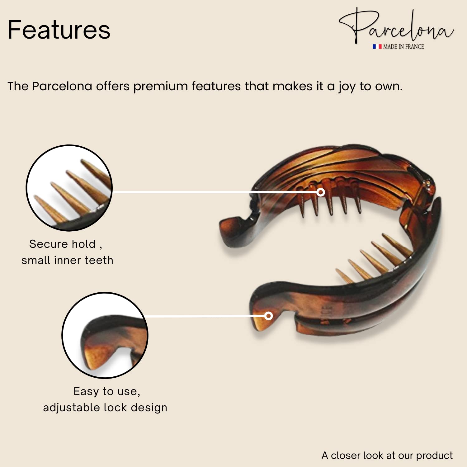 Parcelona French Medium Snapper Shell N Black Cellulose Banana Hair Clips(2 Pcs)