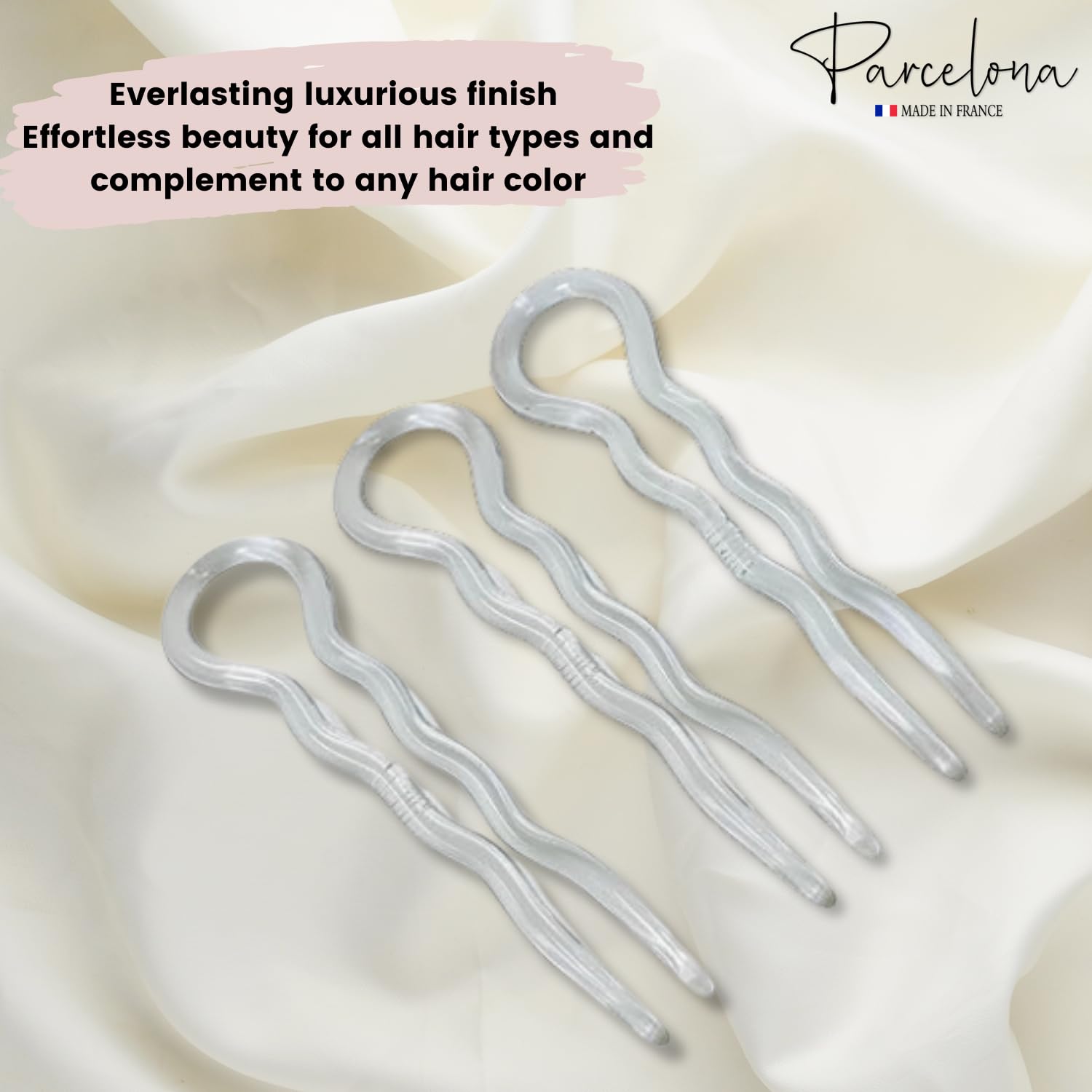 Parcelona French Sleek 3 1/2" Cellulose Wavy U Shaped Hair Pins for Women(3 Pcs)