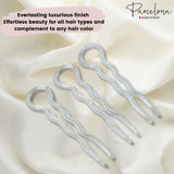 Parcelona French Sleek 3 1/2" Celluloid Wavy U Shaped Hair Pins for Women(3 Pcs)
