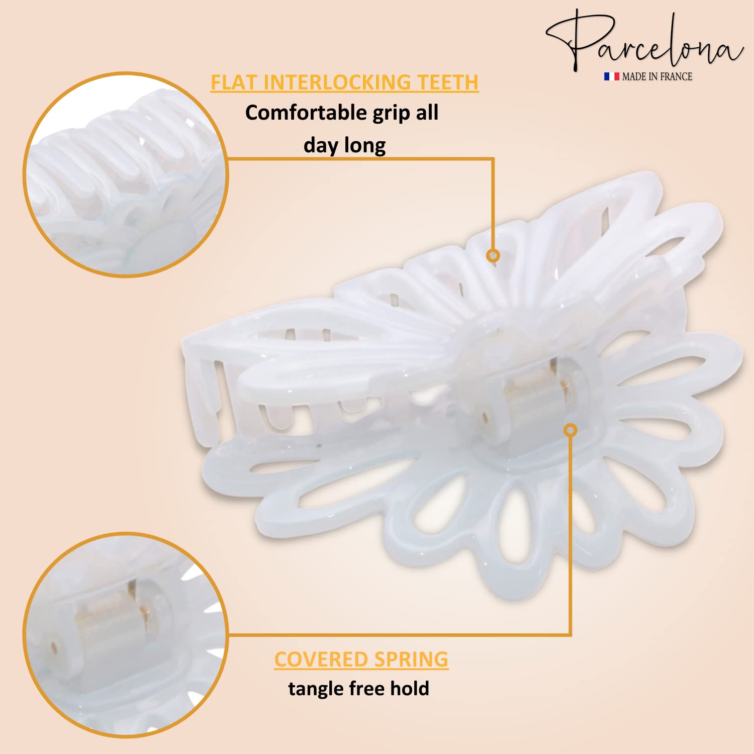 Parcelona French Plume Medium 3" Cellulose Acetate Hair Claw for Women and Girls