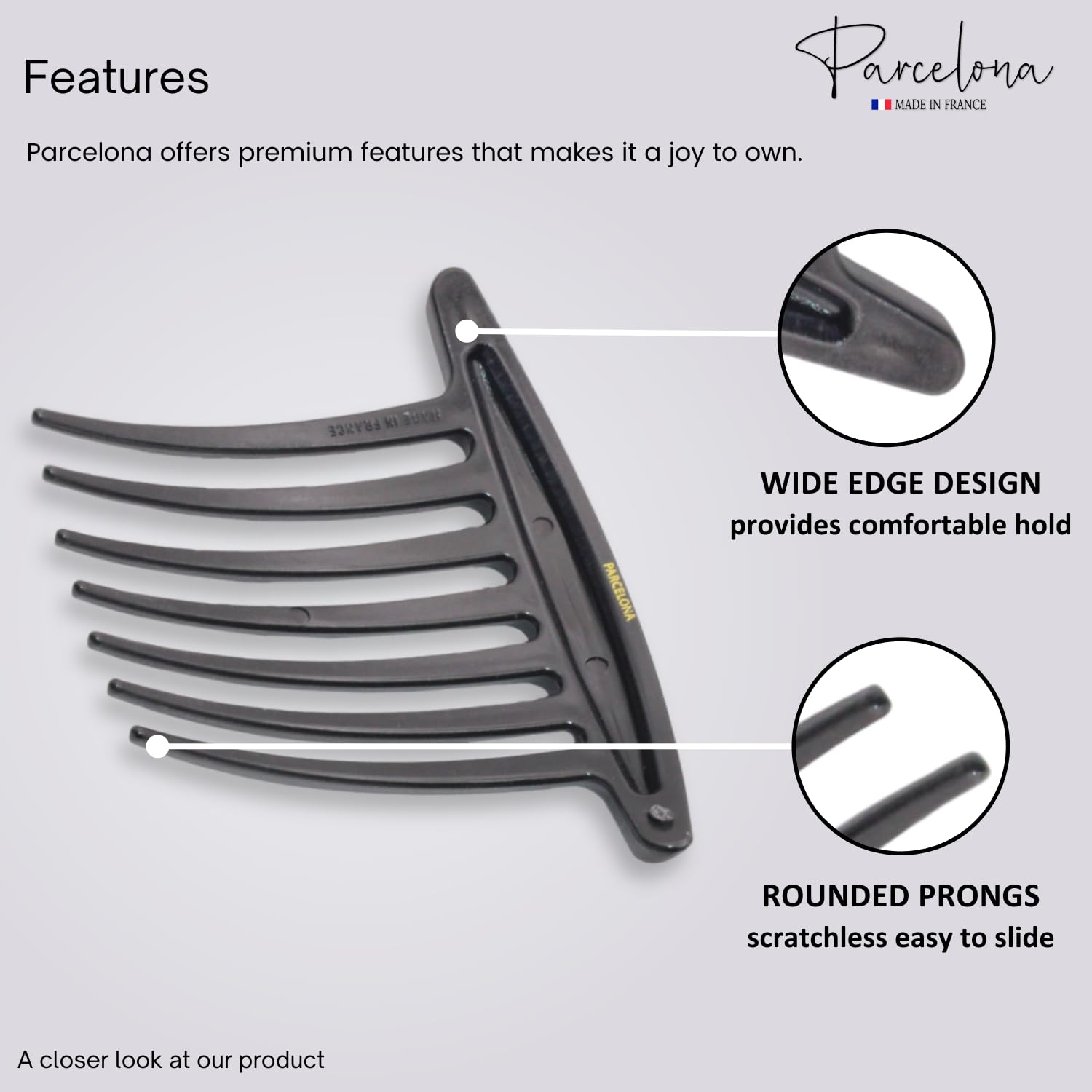 Parcelona French Basic 7 Teeth Large Celluloid Side Hair Combs for Women(2 Pcs)