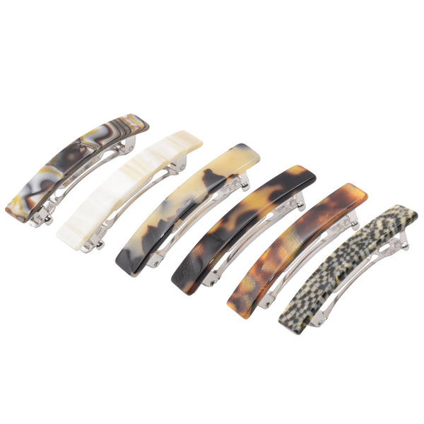 French Amie Small Bar Set of 6 Handmade Celluloid Hair Clip Barrette for Girls