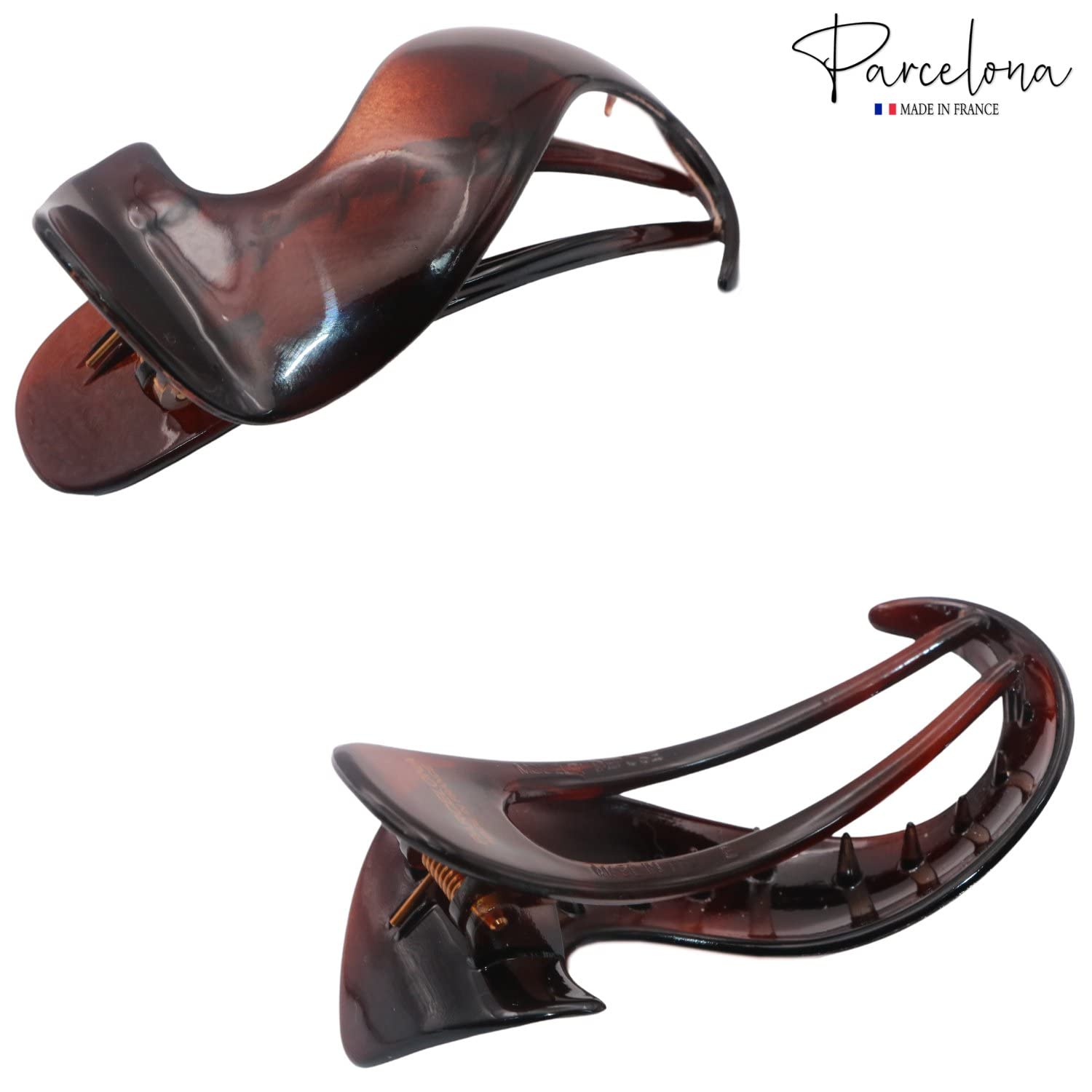 Parcelona French Medium Crochet Cellulose Black Hair Side Slider Claw Clip