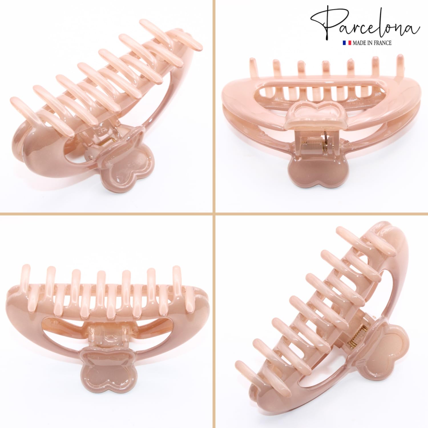 Parcelona French Heart-Shaped Medium Cellulose Hair Claw for Women and Girls