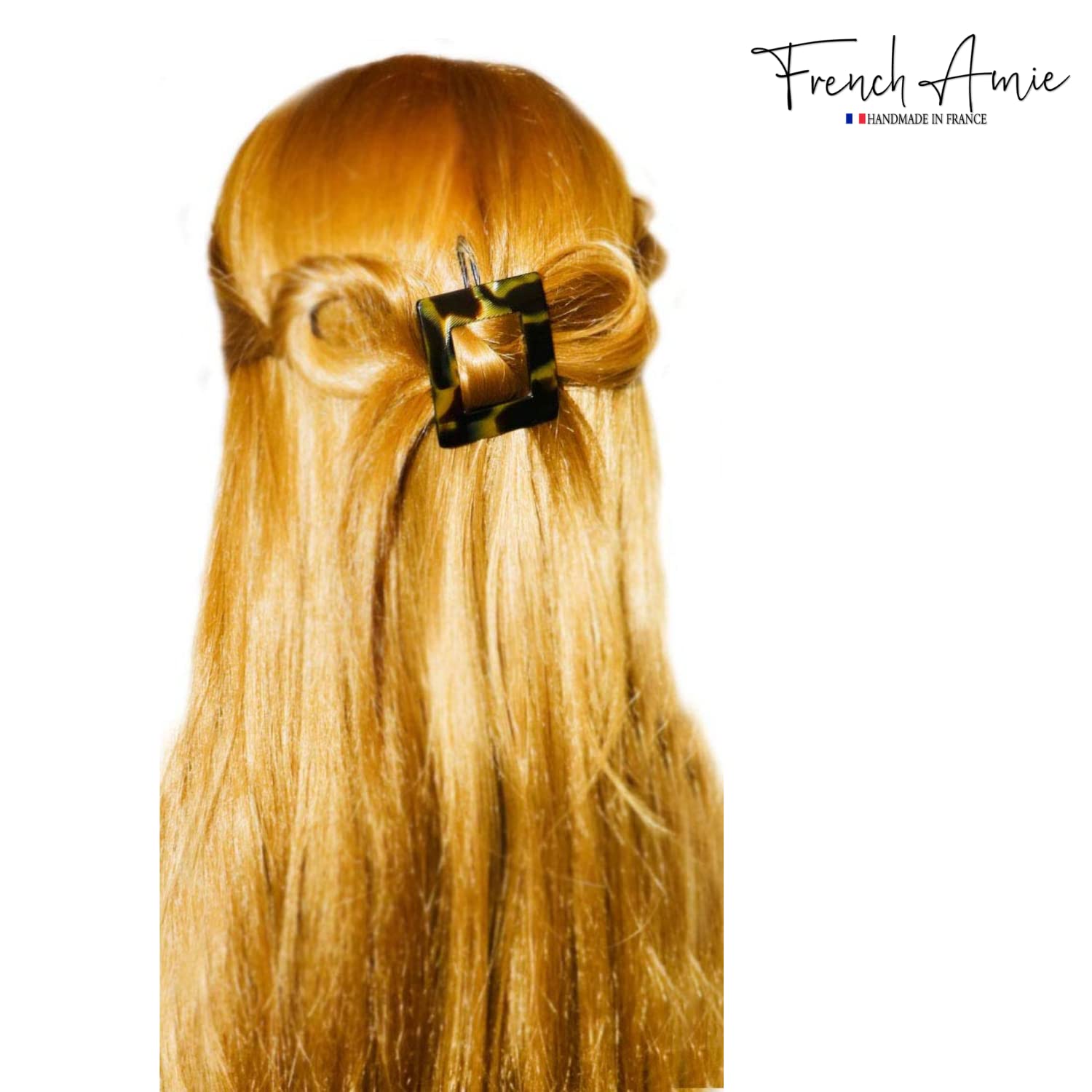 French Amie Squared Small Handmade Cellulose Metal Free Side Slide Hair Barrette