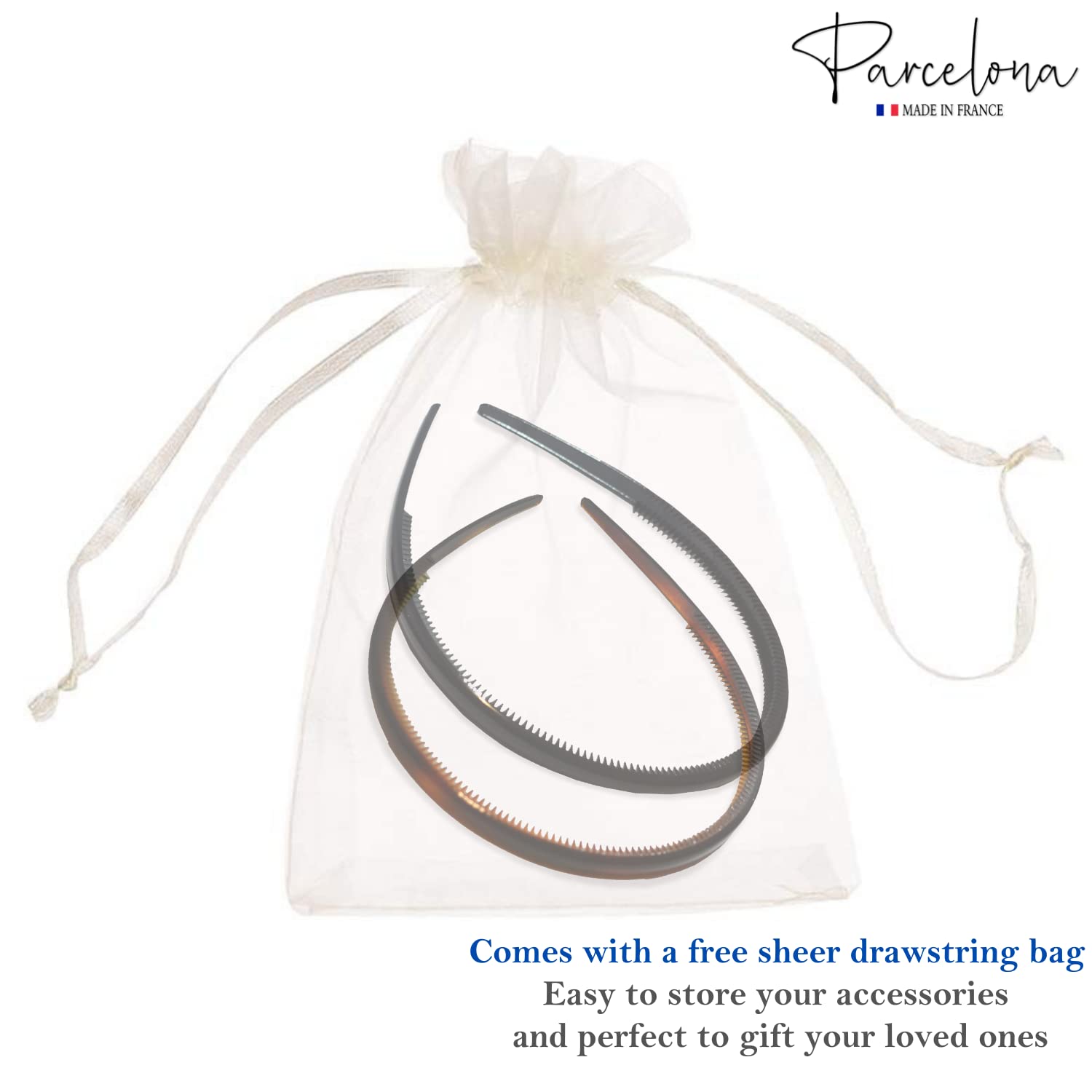 Parcelona French Thin Shell and Black Inner Teeth Nibs Hair Headband 2 Pcs