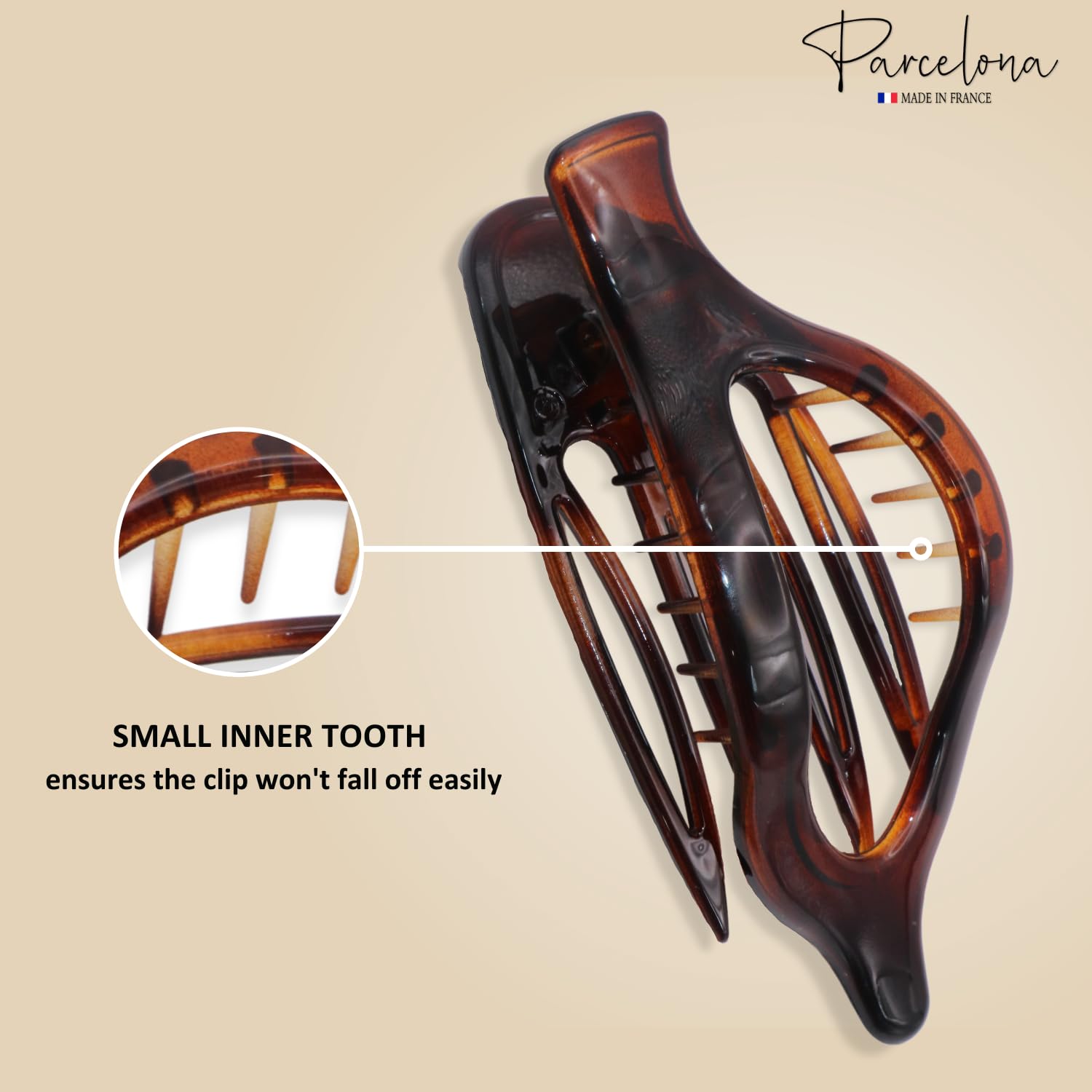 Parcelona French 2 Pcs Shell & Black Large Wide Beak Hair Side Slider Clips