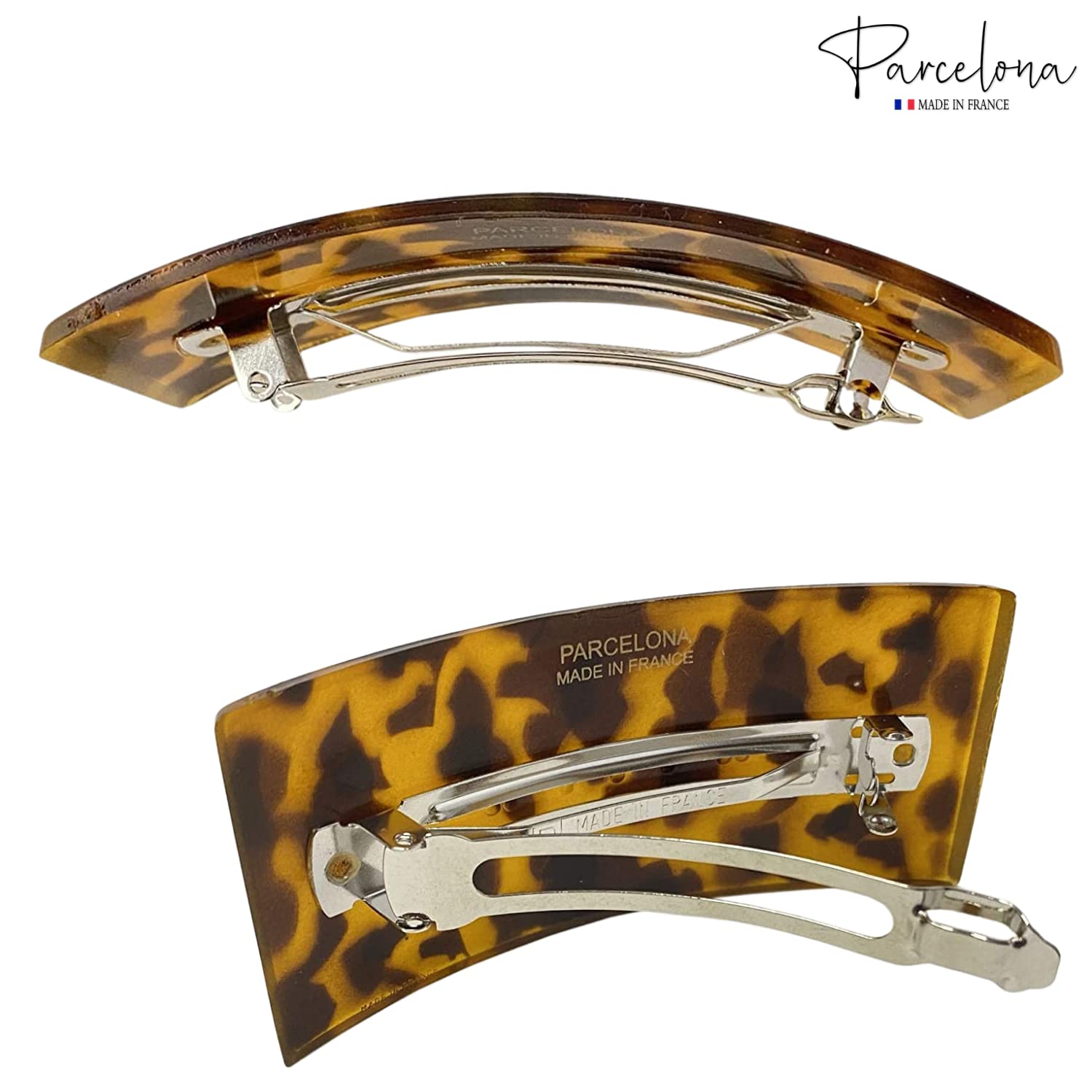 Parcelona French Broad Rectangle Light Brown Extra Large  Wide Hair Barrette