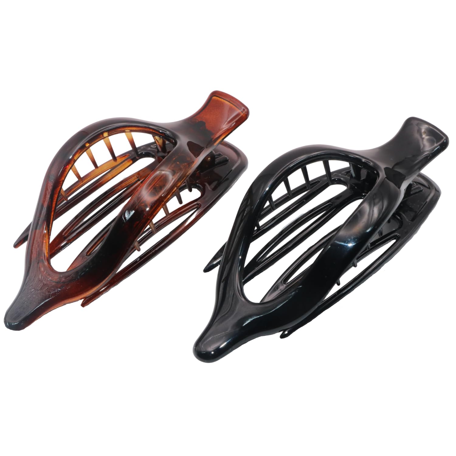 Parcelona French 2 Pcs Shell & Black Large Wide Beak Hair Side Slider Clips
