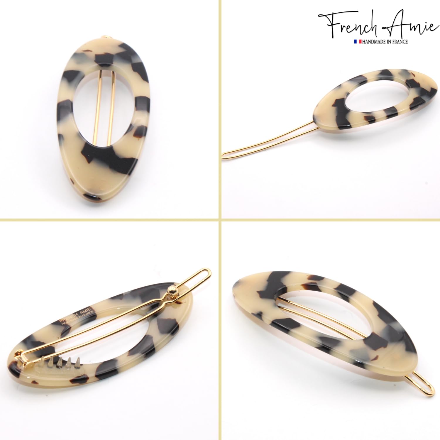 French Amie Oval Small 2 1/4” Cellulose Hair Barrette for Women