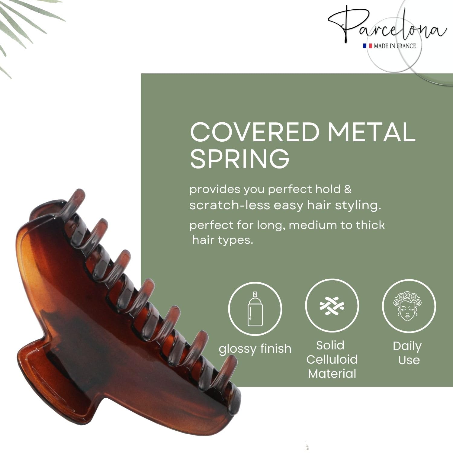 Parcelona French Basic Medium 3 1/2" Cellulose Tight Spring Hair Claw for Women