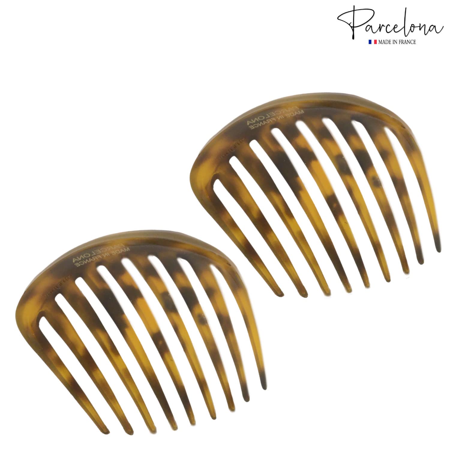 Parcelona French Smooth Edge Cellulose Acetate Hair Side Combs for Women (2 Pcs)