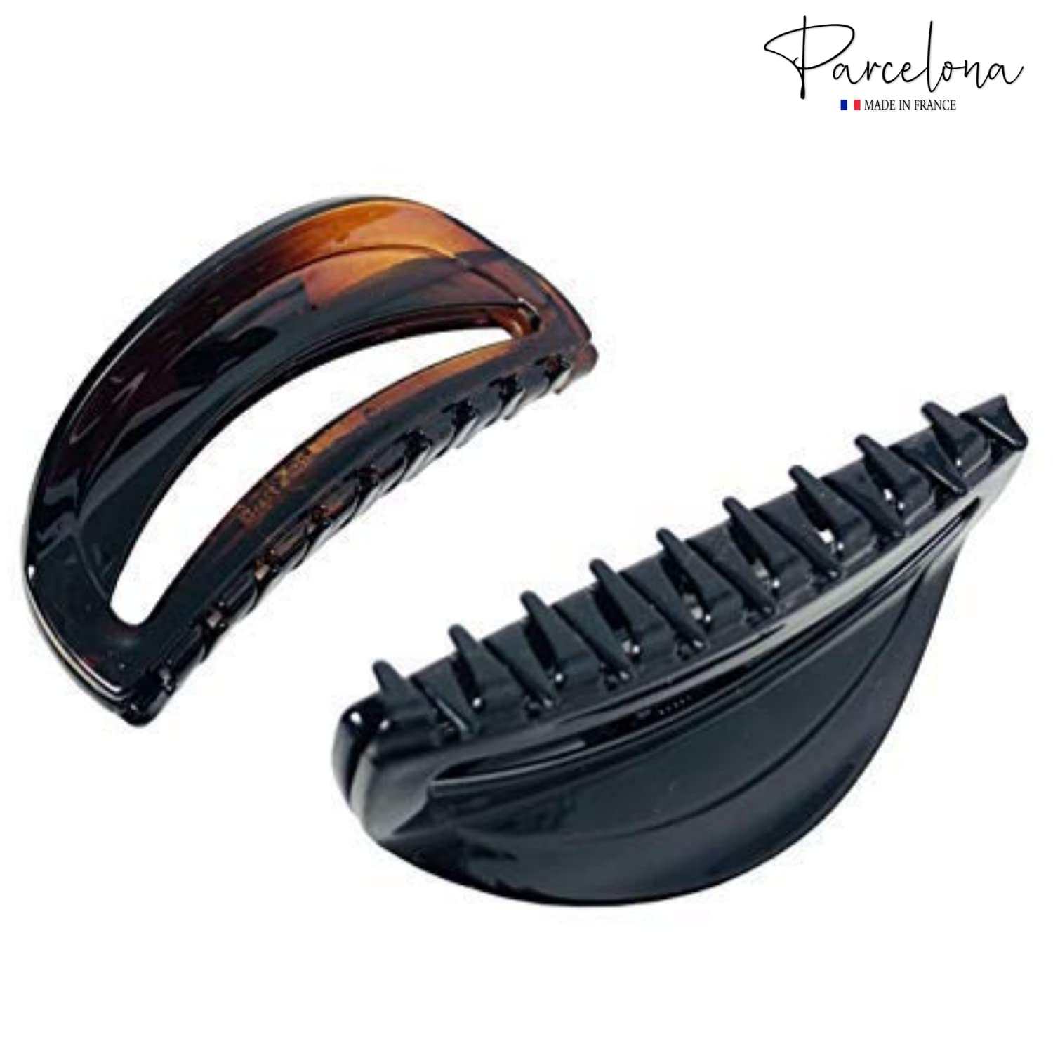 Parcelona French Thin Arch Cutout Set of 2 Shell & Black Small Hair Claws