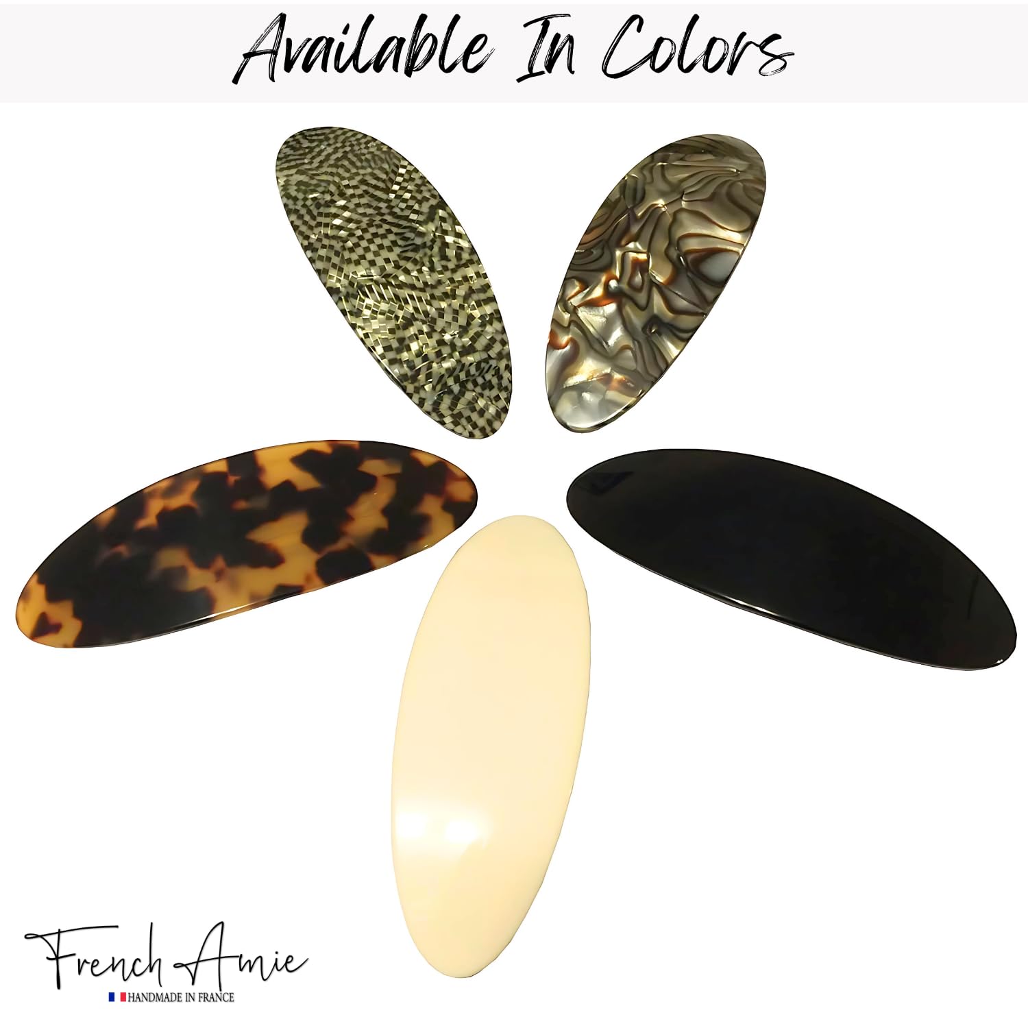 French Amie Fine Oval Medium Cellulose Handmade Automatic Hair Clip Barrette