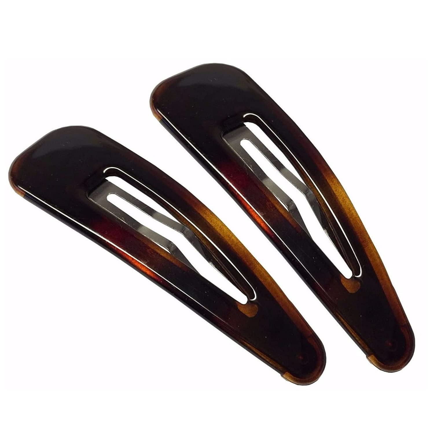 Parcelona French Clic Clac Extra Large Celluloid Snap Hair Pins for Women(2 Pcs)