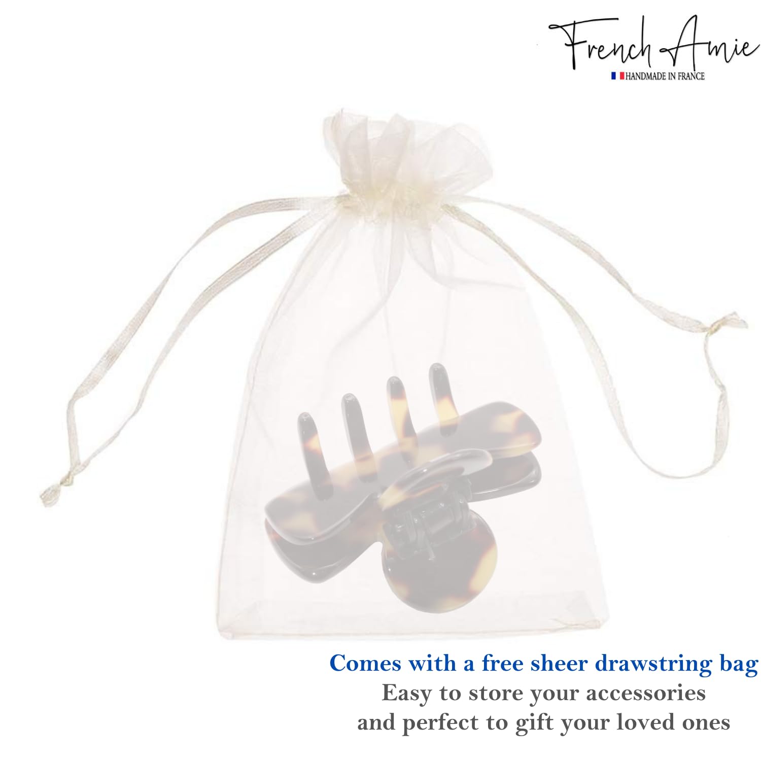 French Amie Grace Small 2” Cellulose Handmade Flexible Hair Claw for Thin Hair