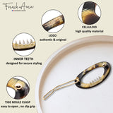 French Amie Oval Hoop Small 1 1/4” Celluloid Handmade Hair Barrette Clips(2 Pcs)
