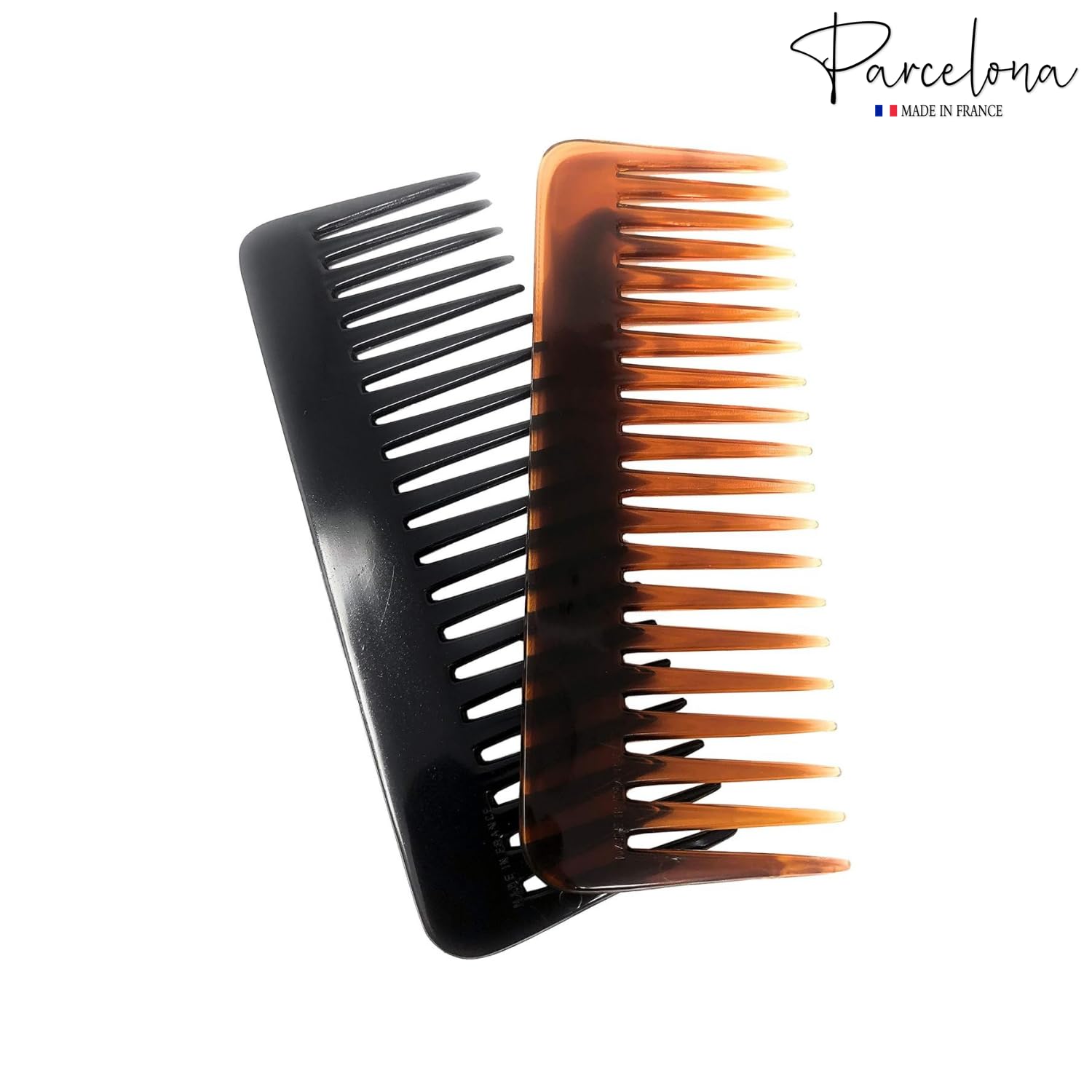 Parcelona French Fluffy Large Tortoise Shell and Black Cellulose Hair Combs(2 Pcs)