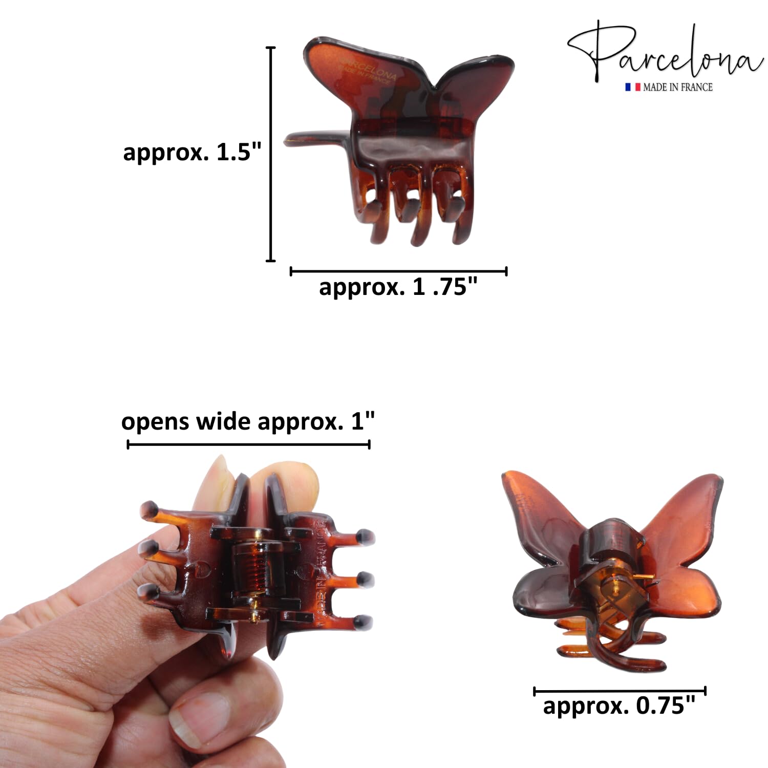 Parcelona French Butterfly Small Cellulose Hair Claws for Women and Girls (2Pcs)