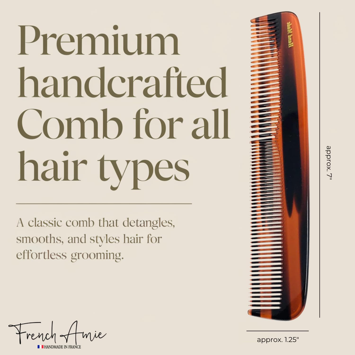 French Amie Sleek Handmade shell 7 Inch Long Cellulose Hair Dressing Combs