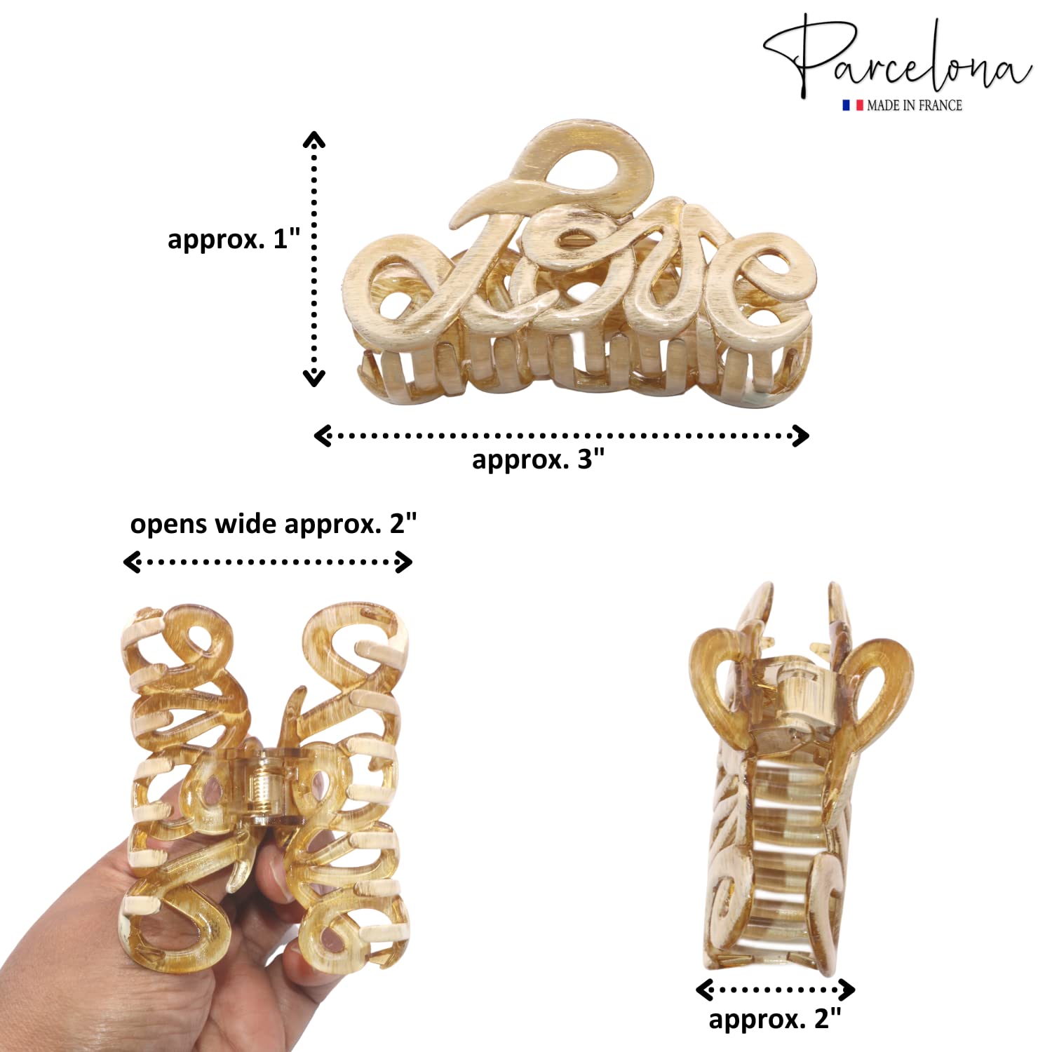 Parcelona French Love Medium 3" Cellulose Acetate Hair Claw Clip for Women