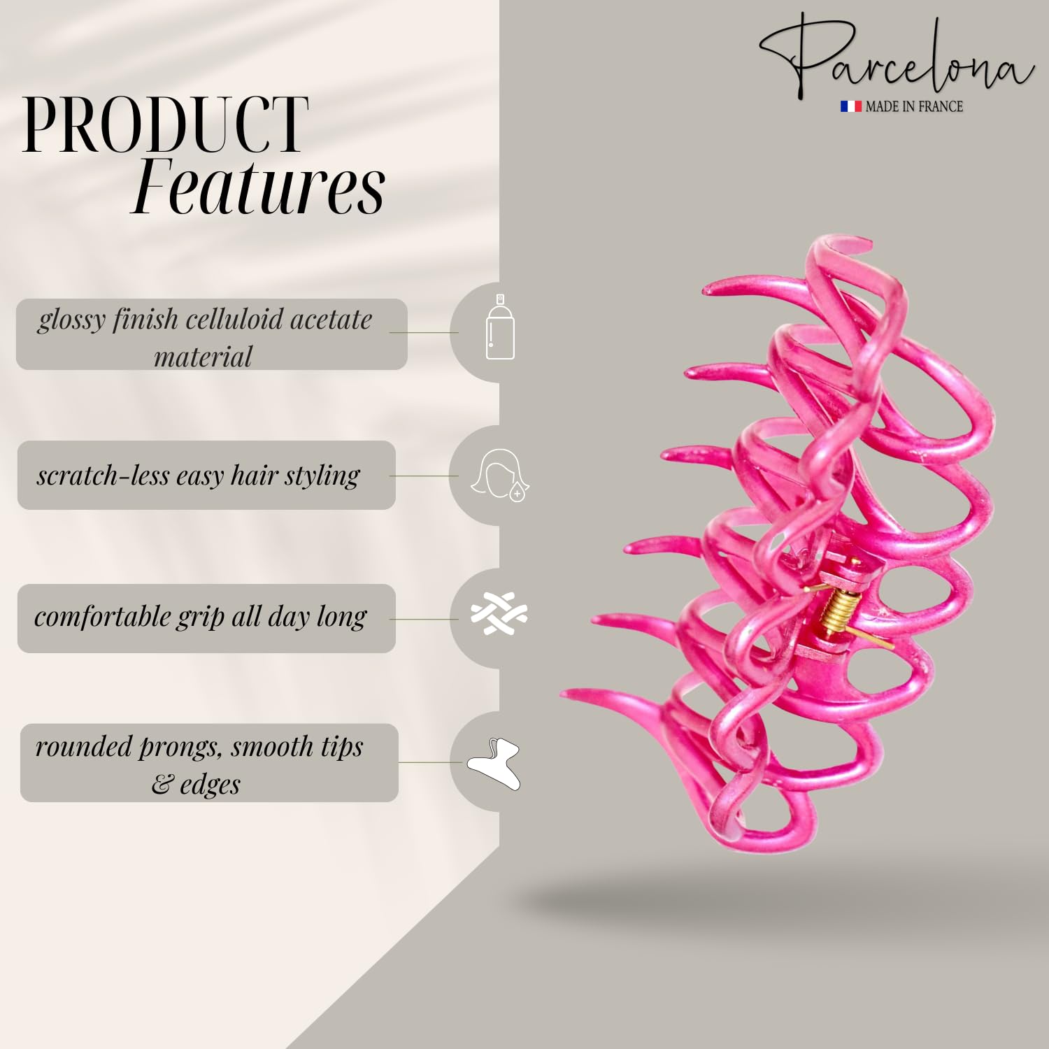 Parcelona French Dentelle Rose Pink Medium Celluloid Jaw Hair Claw for Women