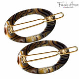 French Amie Oval Hoop Small 1 1/4” Celluloid Handmade Hair Barrette Clips(2 Pcs)