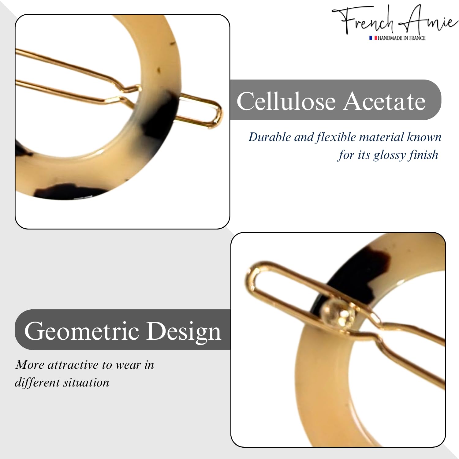 French Amie Mini Circle 1 ¼” Hair Clip - Snap Tige Boule Women Barrette Set Of 2