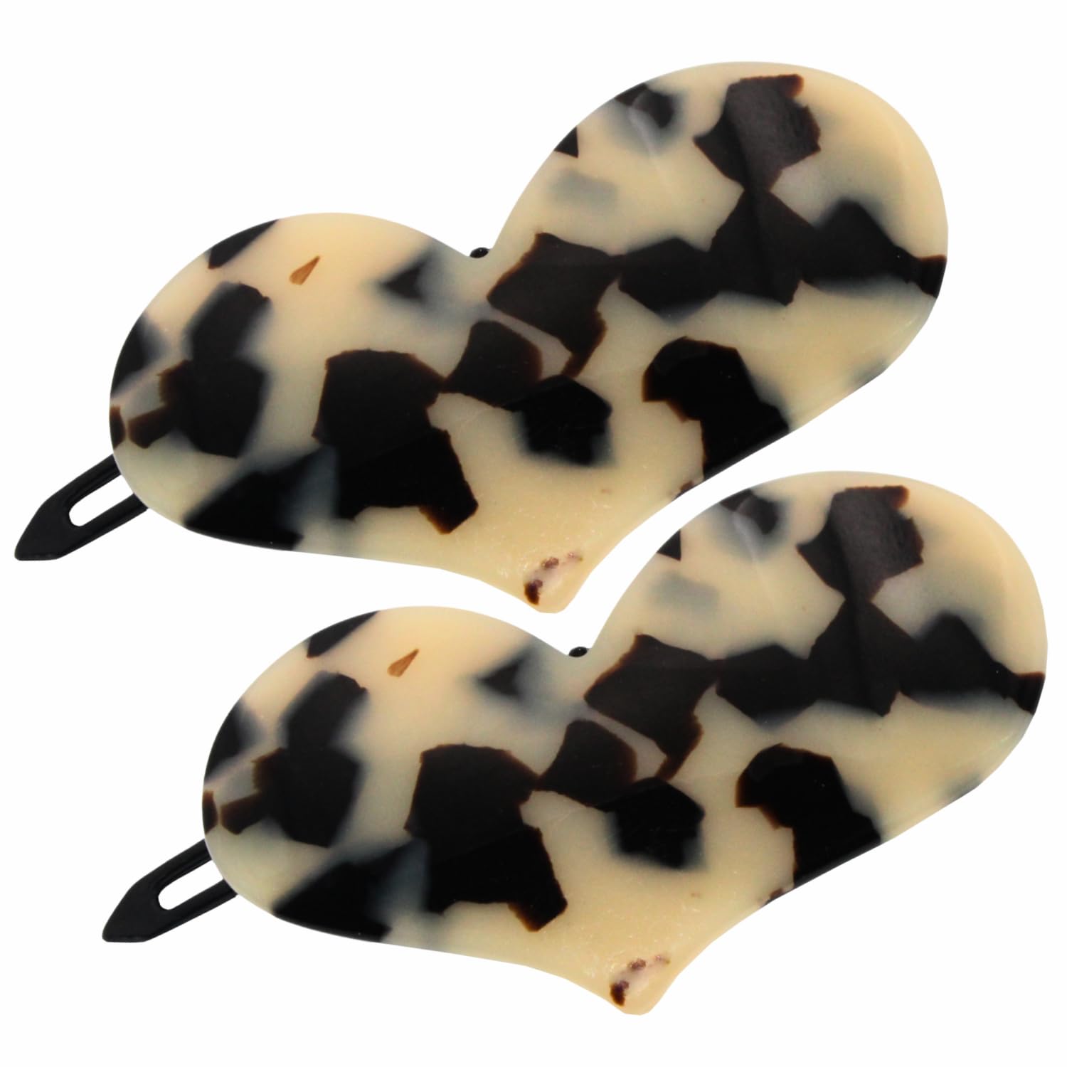 French Amie Cupid Hearts Small Celluloid Metal Free Snap Hair Clips - 2 Pcs