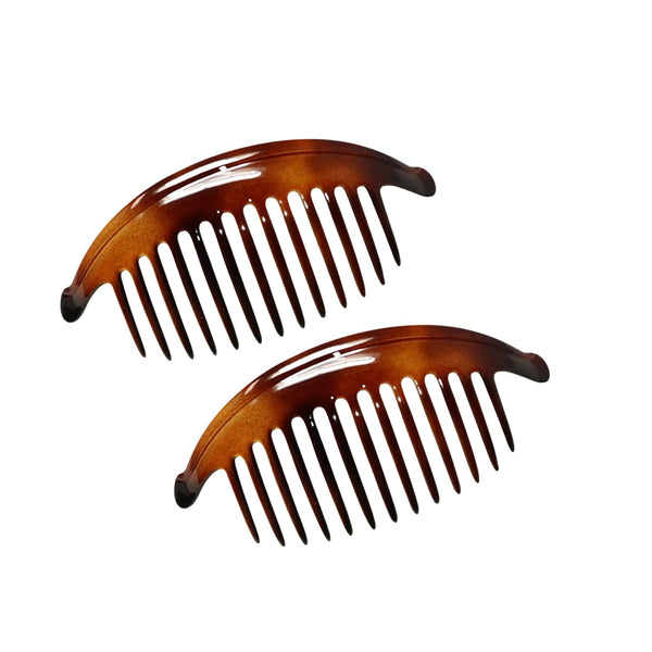 Parcelona French Tortoise Large 13 Teeth Banana Wide Edge Side Hair Combs(2 Pcs)