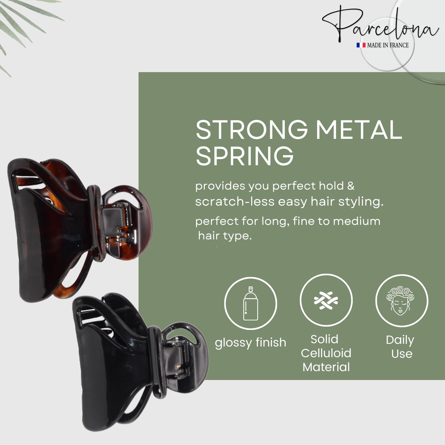 Parcelona French Elite Small Brown N Black Celluloid Hair Claws for Women(2 Pcs)