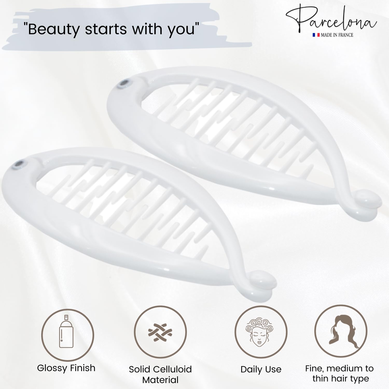 Parcelona French Effortless Mini Small Cellulose Banana Hair Clips(2 Pcs)