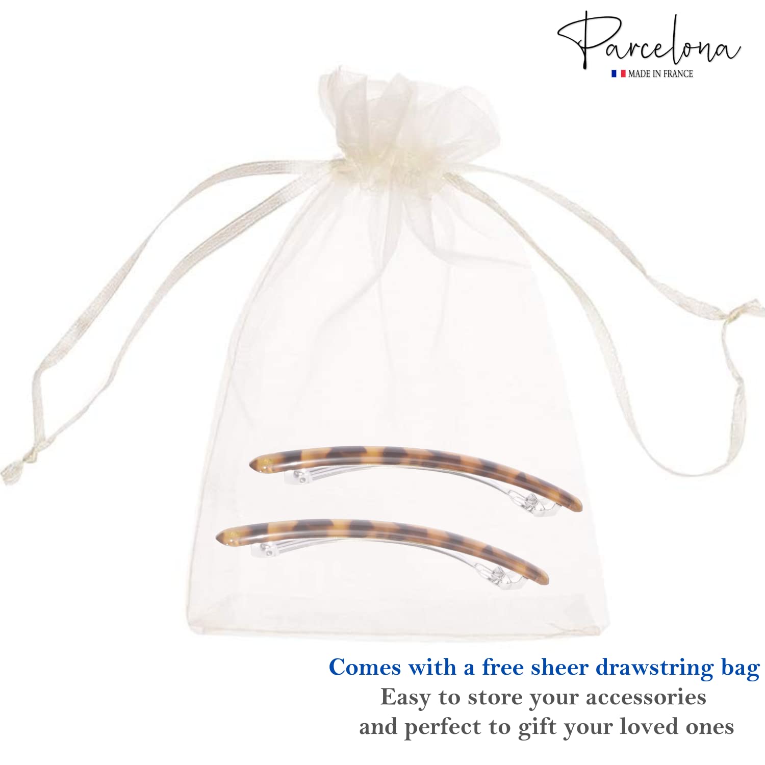 Parcelona French Skinny Rounded Large Cellulose Hair Barrettes for Women(2 Pcs)
