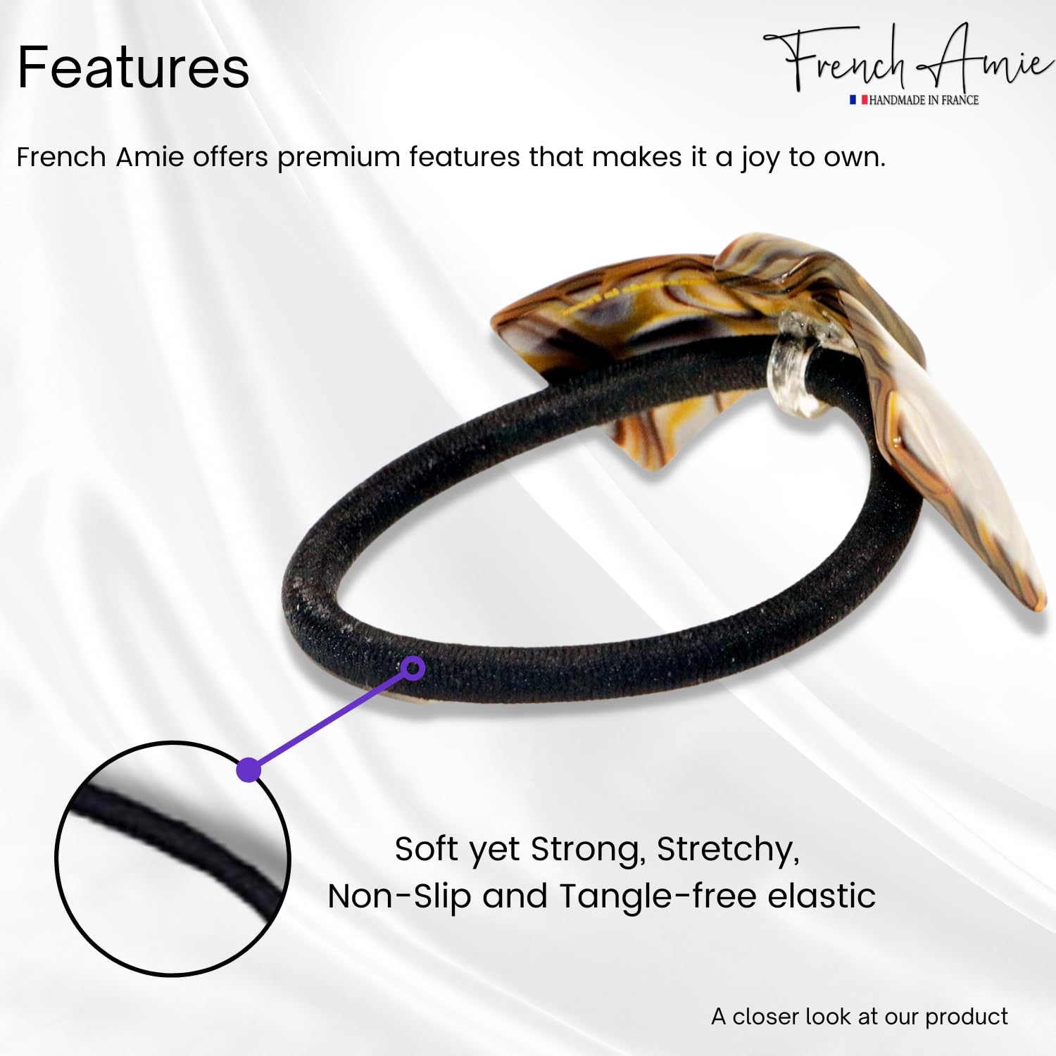 French Amie Bow Knot Handmade Cellulose Elastic Hair Tie for Women and Girls