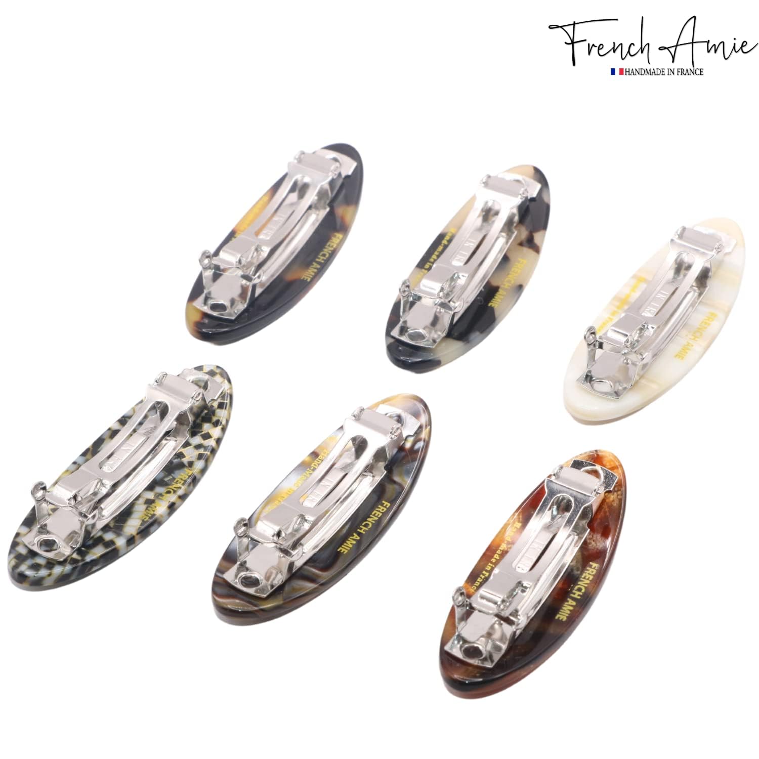 French Amie Oval Mini Set of 6 Handmade Celluloid Hair Clip Barrette for Girls