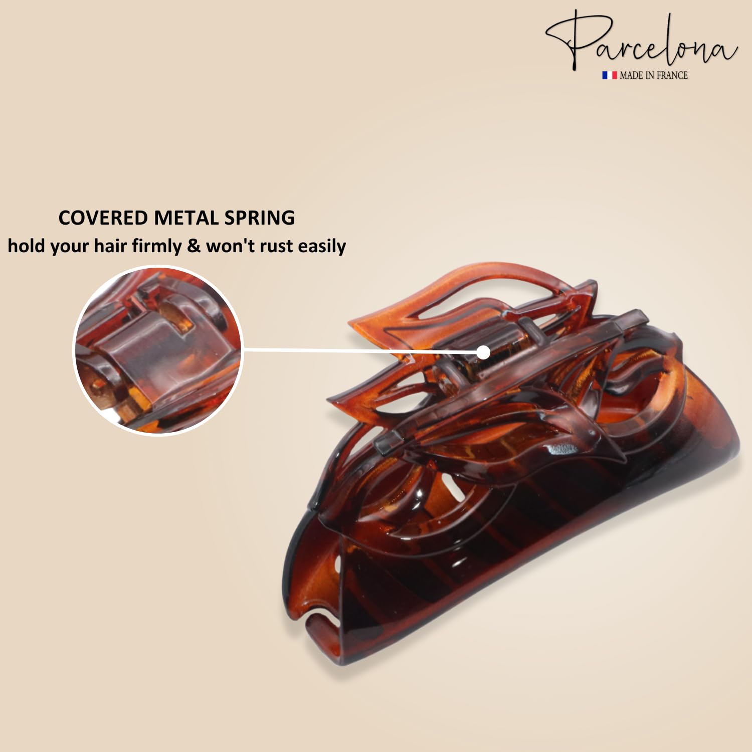 Parcelona French Leafy Medium Tortoise Shell Cellulose Jaw Hair Claw for Women