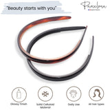 Parcelona French Reg Shell and Black Celluloid Hair Headbands for Women (2 Pcs)