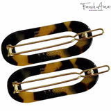 French Amie Mini Oval 2” Celluloid Handmade Snap Tige Boule Hair Clips