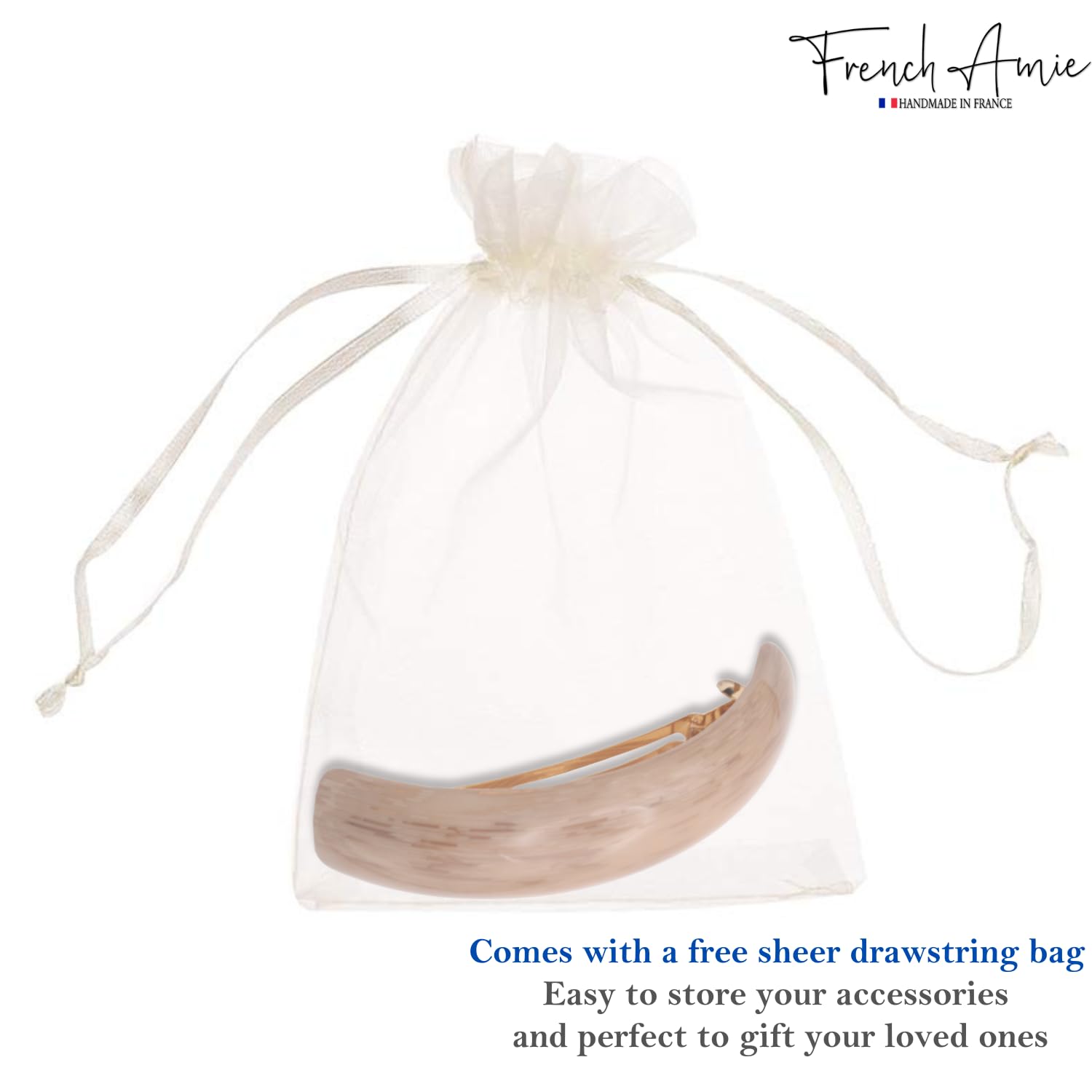 French Amie Curved Oblong Large Cellulose Handmade Hair Barrette for Women