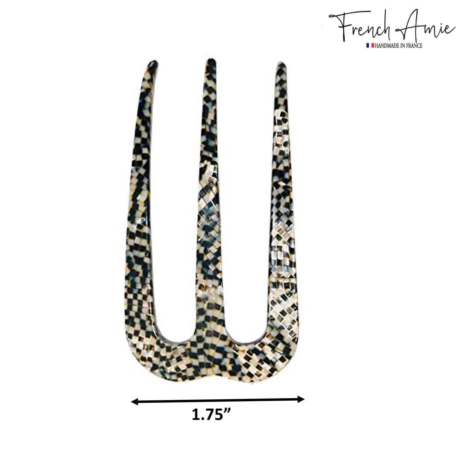French Amie Tri Prongs 3" Medium Handmade Cellulose Bun Holder Women Hair Pin