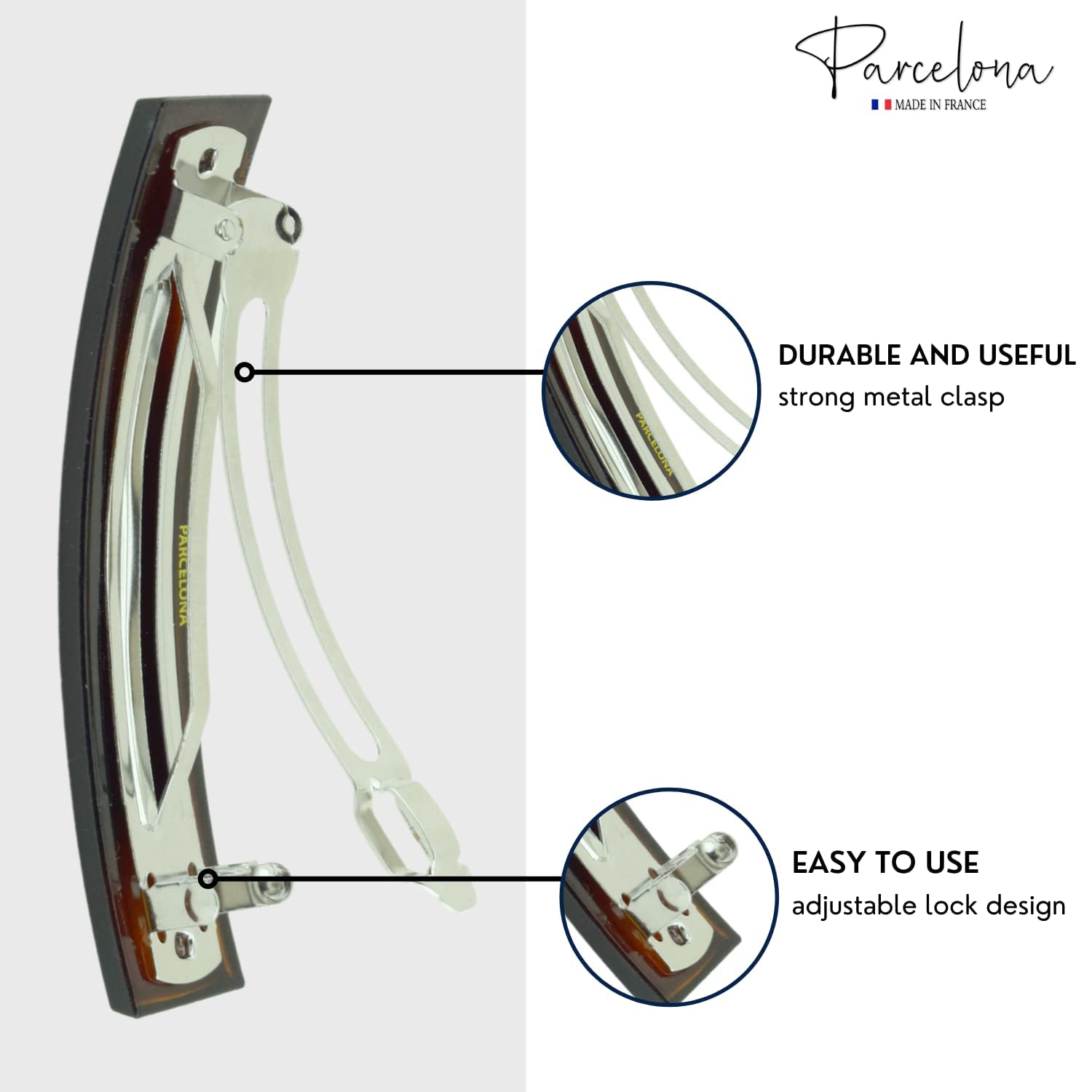 Parcelona French Oblong Tortoise Shell Medium Cellulose Hair Barrette for Women