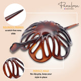 Parcelona French Radial 3.5" Celluloid Chignon Hair Slide Pin Thru Bun Cover