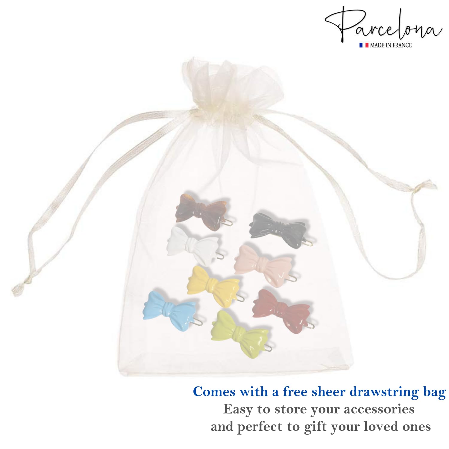 Parcelona French Ribbon Bow Small Cellulose Side Hair Barrettes for Women & Girls