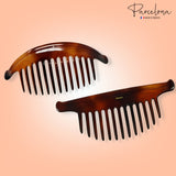 Parcelona French Tortoise Large 13 Teeth Banana Wide Edge Side Hair Combs(2 Pcs)